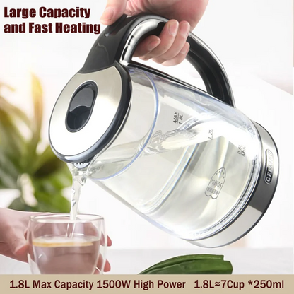 Kitchen Glass Electric Kettle,1.8L Double Layer Scald Resistant Hot Water Boiler, 1500W Fast Boiling,Ideal For Home & Travelling