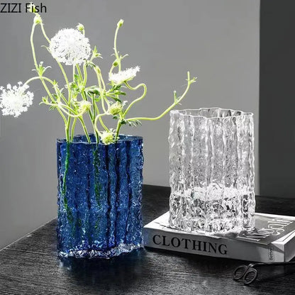 Transparent Glacier Glass Vase Hydroponics Flowers Pots Desk Decoration Flower Arrangement Minimalism Floral Vases Modern Decor