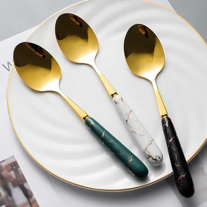 30pcs Cutlery Sets Gold Fork Spoon Knife Set Ceramic Tableware 304 Stainless Steel Dinner Set Cutlery Spoons Sets DropShipping
