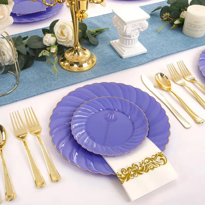 150PCS Blue Plastic Plates - Gold Plastic Silverware - Heavy Duty Navy Blue Disposable Plates
