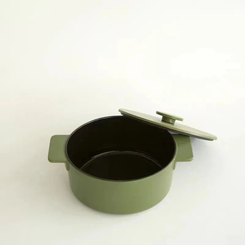 Nordic Cast Iron Enamel Pan, Uncoated Cookware, Uncoated Cookware, Household Soup Stew, Seafood, Mommy Cooker,  23-26cm