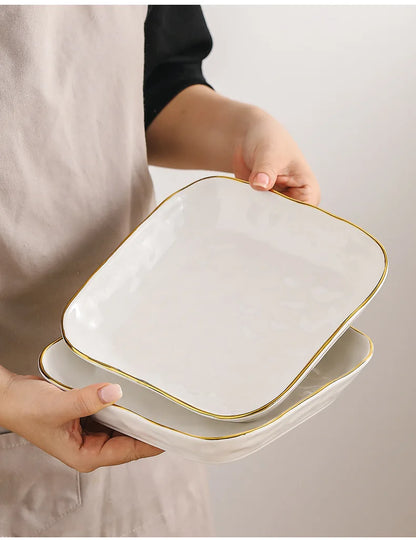 Gold Stroke Ceramic Plate Set Creative Hammer Decorative Living Room Dinner Set Plates and Dishes Western Restaurant Steak Dish