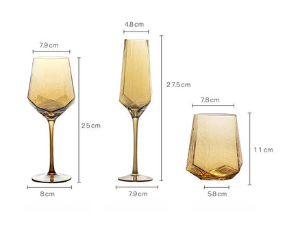 Northern Europe Luxury Gold Amber Champagne Goblet Wine Glasses Colored Home Lead-free Crystal Glass Hammered Diamond Whisky Cup