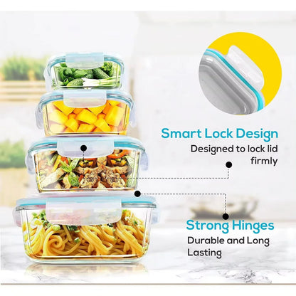 Glass Lunch Box Food Storage Containers, Meal Prep , Airtight Bento Box, for Microwave, Oven, Freezer and Dishwasher, BPA Free