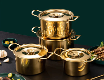 Gold Stainless Steel Kitchen Stew Pots Saucepan with Cover Durable Non-Stick Cooking Cookware Set for Induction Cooker