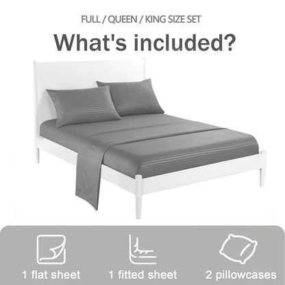 Battilo Bed Sheets 4 Pieces Set Luxury Fitted Flat Sheet with Pillowcases Solid Stripe Bedding Set For Twin Full Queen King Size