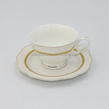 38 Pcs Royal White and Gold Line Ceramic Bone China Turkish Fine Porcelain Dinner Set Dinnerware Sets Luxury