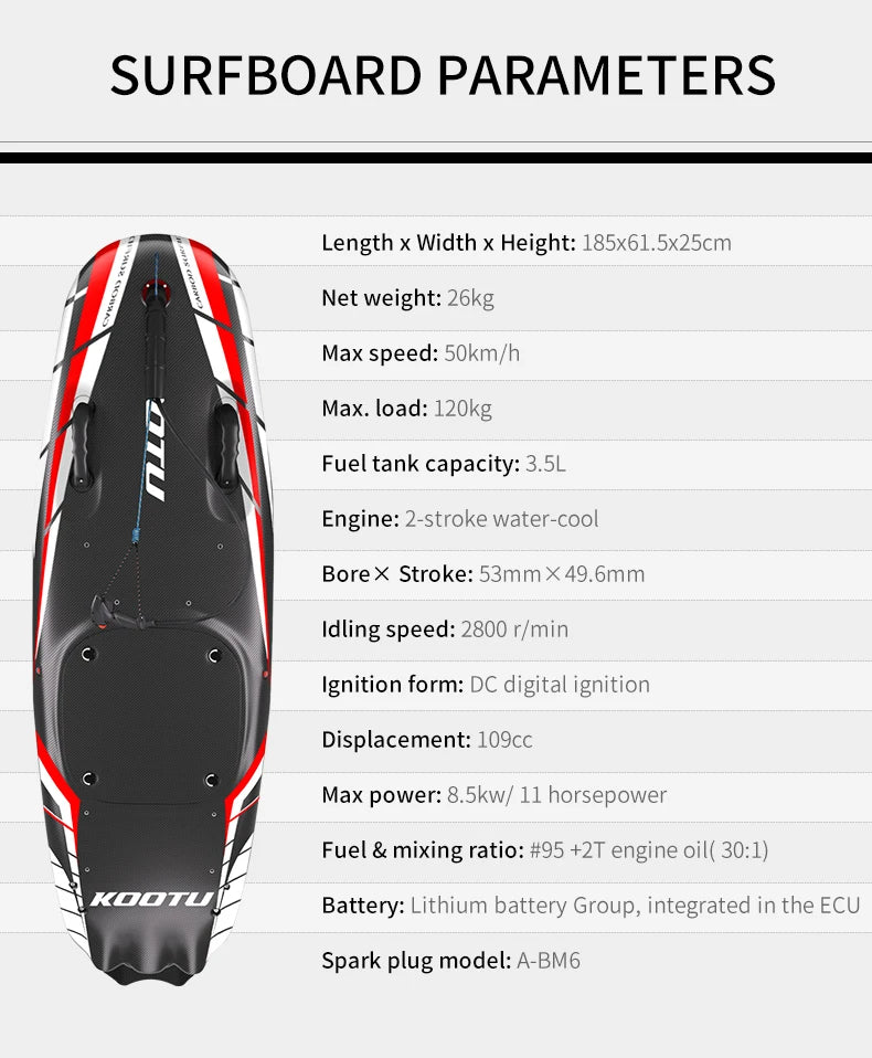 Power Surfboard Jet Surfboard, Jet Surfboard, Carbon Fibre Body, Light Weight, Surfing Surfboard, Jet Board with 109cc Engine