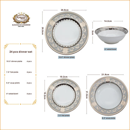 Bone China platinum decoration design tableware porcelain Dinner Soup Plate Gold Rim Dishes and bowl Set