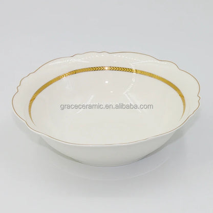 38 Pcs Royal White and Gold Line Ceramic Bone China Turkish Fine Porcelain Dinner Set Dinnerware Sets Luxury