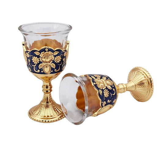 Set of 2 Vintage Wine Goblet Palace Style Retro Metal Embossed Wine Cup Palace Toasting Glasses For Home Offices Kitchen Wedding