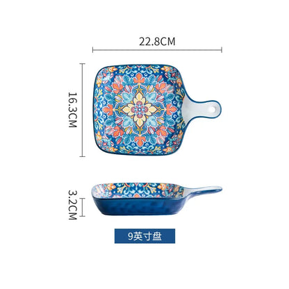 Baroque dish set Creative ceramic tableware Rice rice bowl soup noodles large bowl Household handle bowl Fish plate dish
